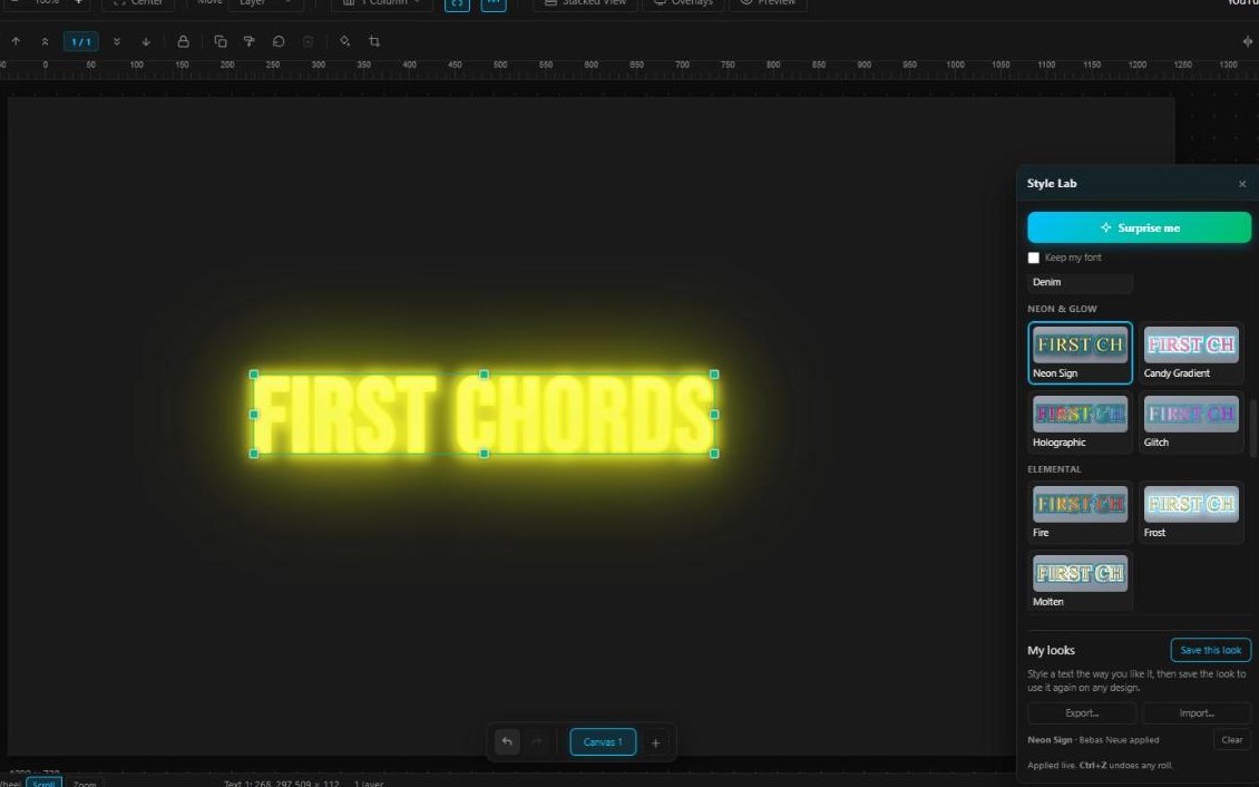 A YouTube thumbnail headline in the Style Lab's Neon Sign look